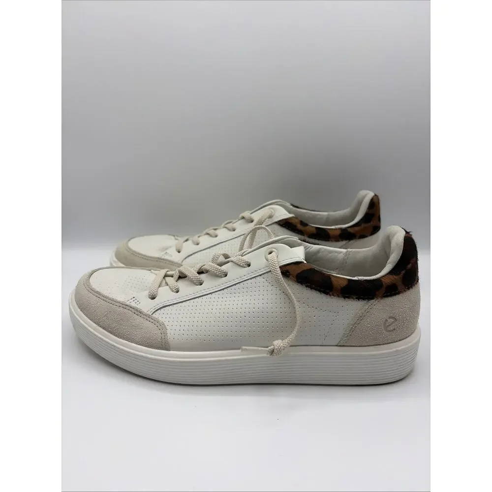 ECCO Soft White Leather Lace Up Sneakers Women’s Sz US 8-8.5 EU 39 Comfort Shoes